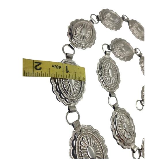 Silver Concho Link Belt Navajo Style Oval Stamped Medallion Chain Adjustable 36\